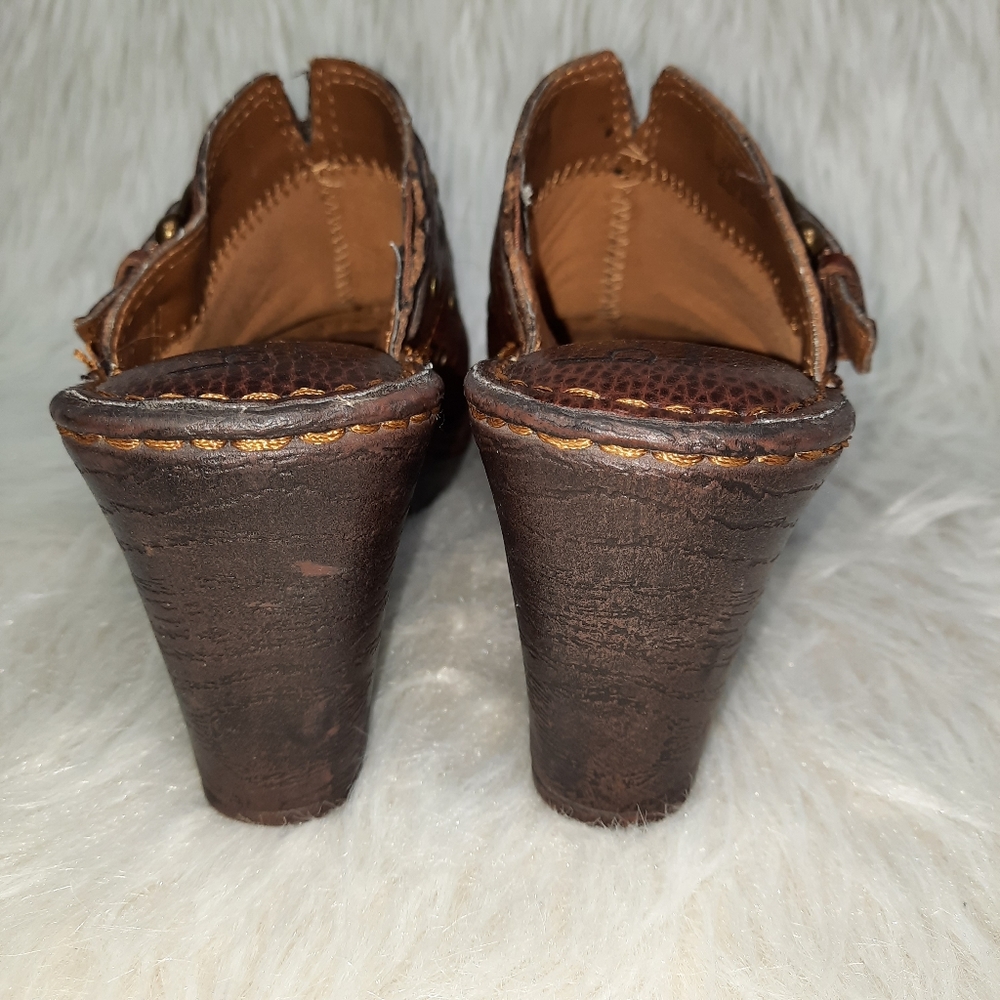 BOC Mules Brown Leather Buckle Platform Heeled Clogs SZ 7 - Picture 7 of 8